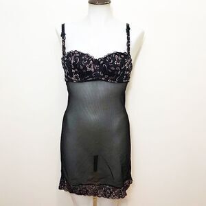 𝅺roselle Black Mesh Slip Lingerie With Bra 🌻